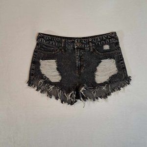 Mossimo Shorts Womens‎ 4/27 Cut-Off High Rise Distressed Stone Wash Denim Black
